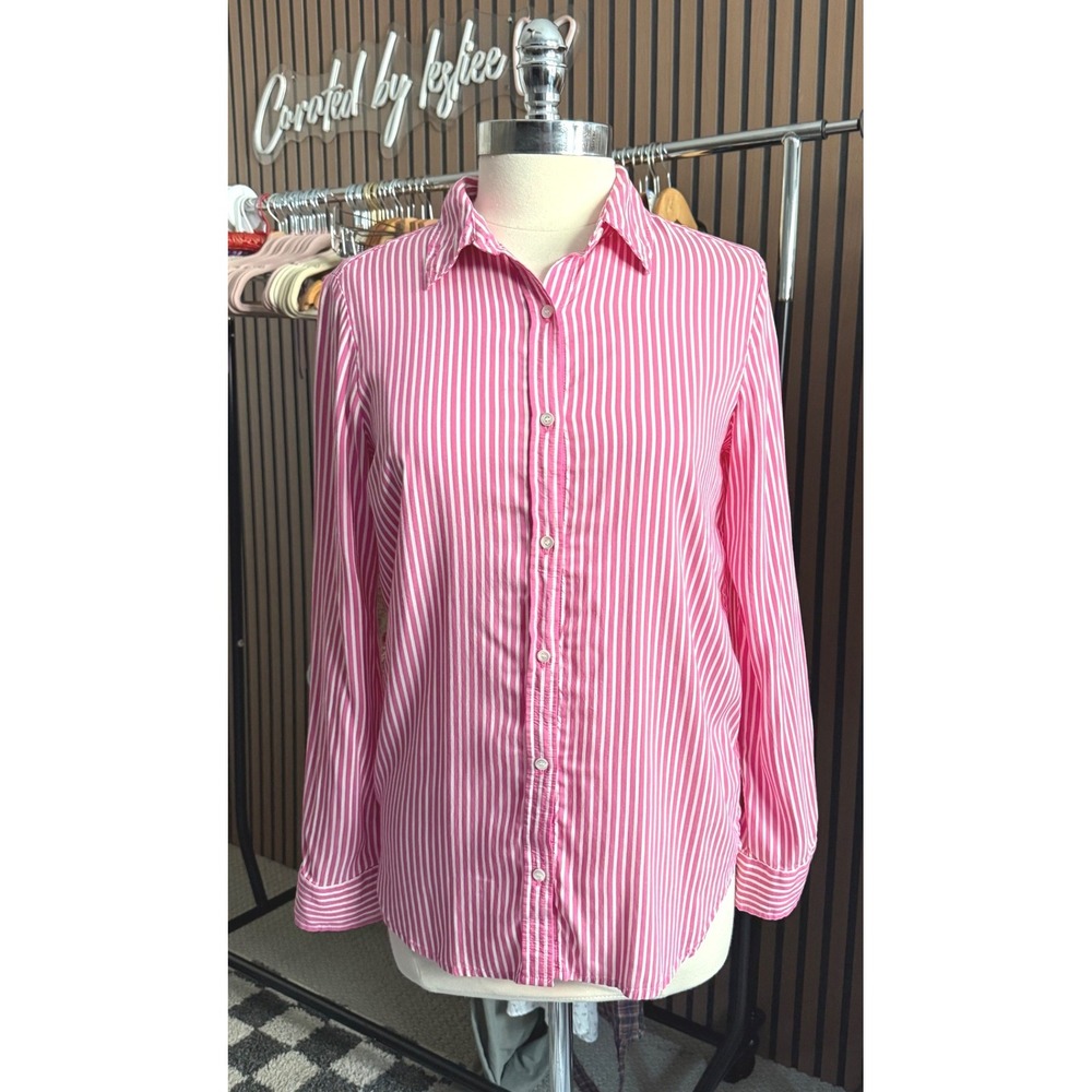 J.McLaughlin Button Down Women Medium Pink Striped Silk Blend Long Sleeve Shirt